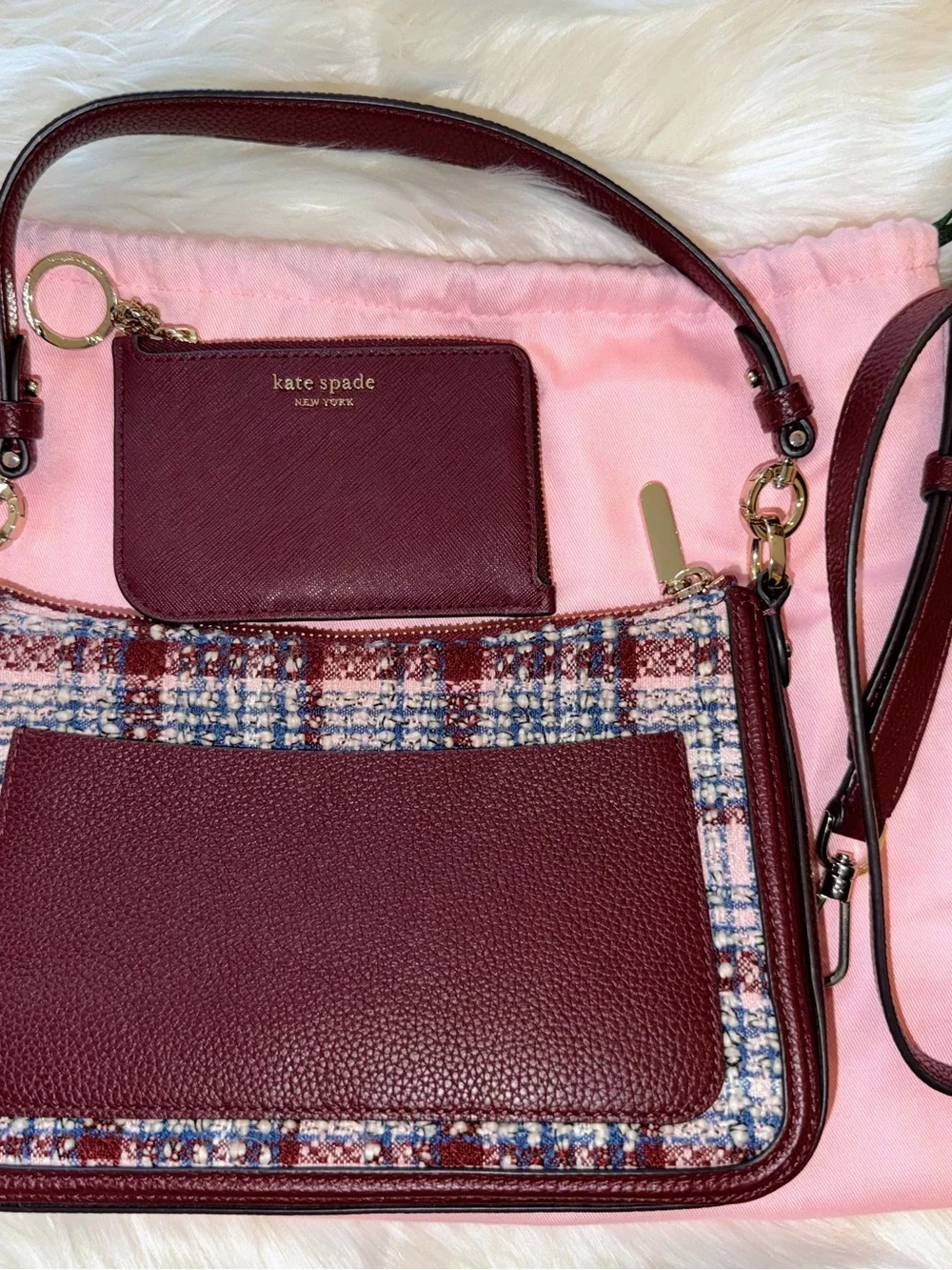 Kate Spade Hudson Tweed Medium Convertible Crossbody With Keychain Card Wallet